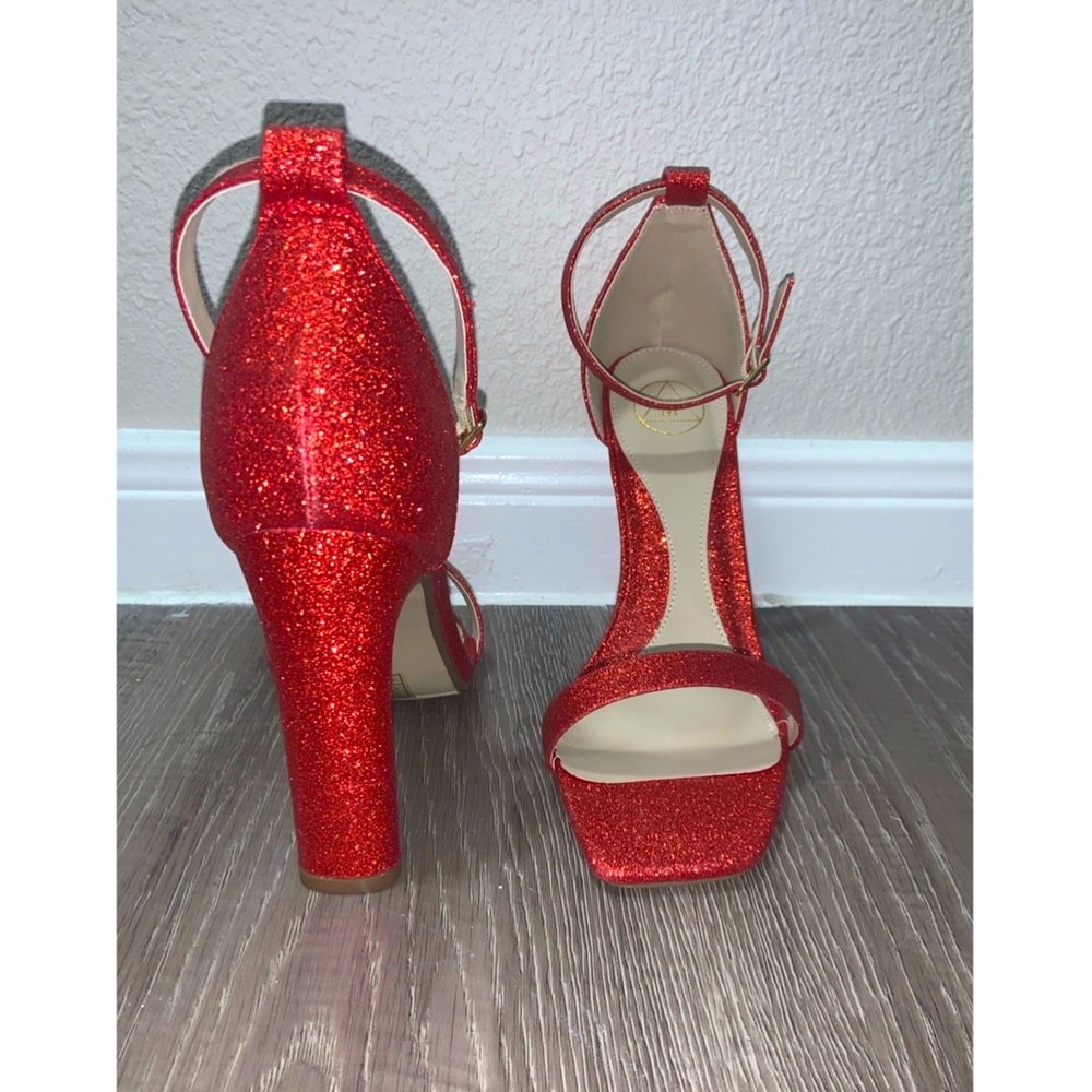 Missguided Red Sparkly Heel Sandals Thick Heel